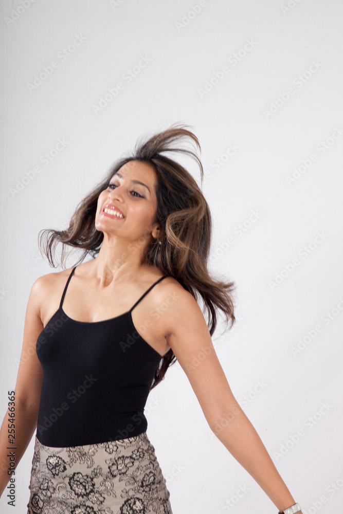 Happy Caucasian woman with hair blowing Happy Caucasian woman with hair blowing