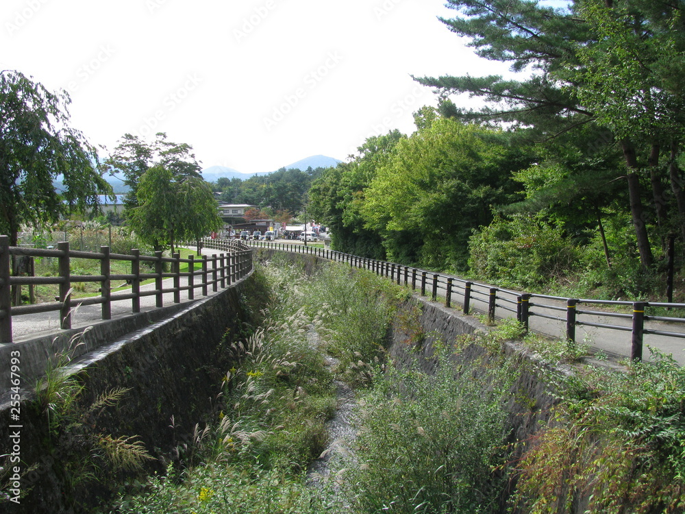 Old Japanese village with river