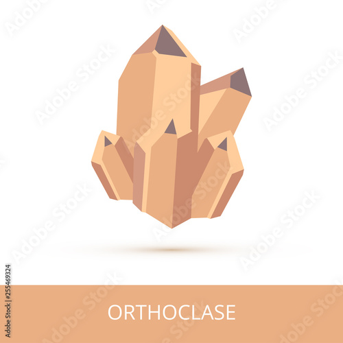 Vector mineralogy icon of silicate mineral orthoclase from the mohs scale of mineral hardness. Brown or beige crystalline stone or gemstone crystal isolated on a white background.