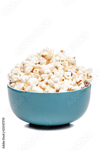 blue bowl with popcorn