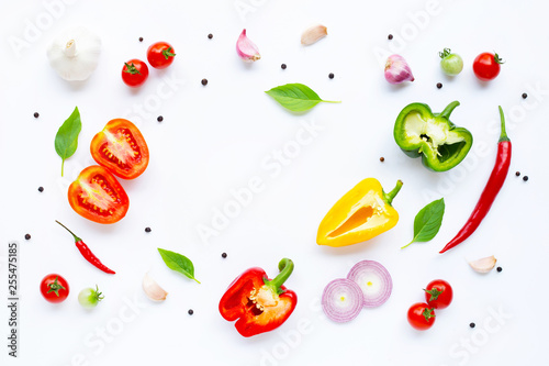 Wallpaper Mural Various fresh vegetables and herbs on white background. Healthy eating concept Torontodigital.ca