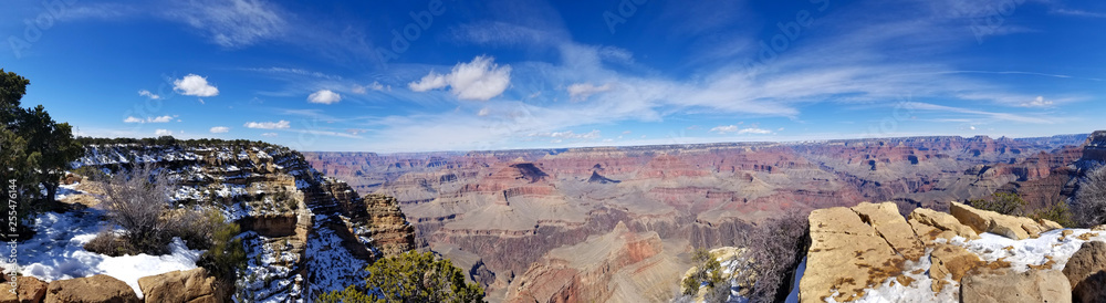 Grand Canyon South Rim Wide Angle with Buttes, Spires and Snow