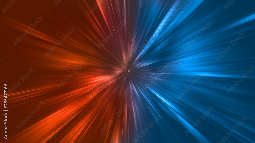 Abstract zoom lights with color of Fire and Ice element against (vs) each other background. Heat and Cold concept
