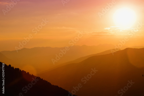 Beautiful sunset colors over the mountains of Peloponnese  Greece.
