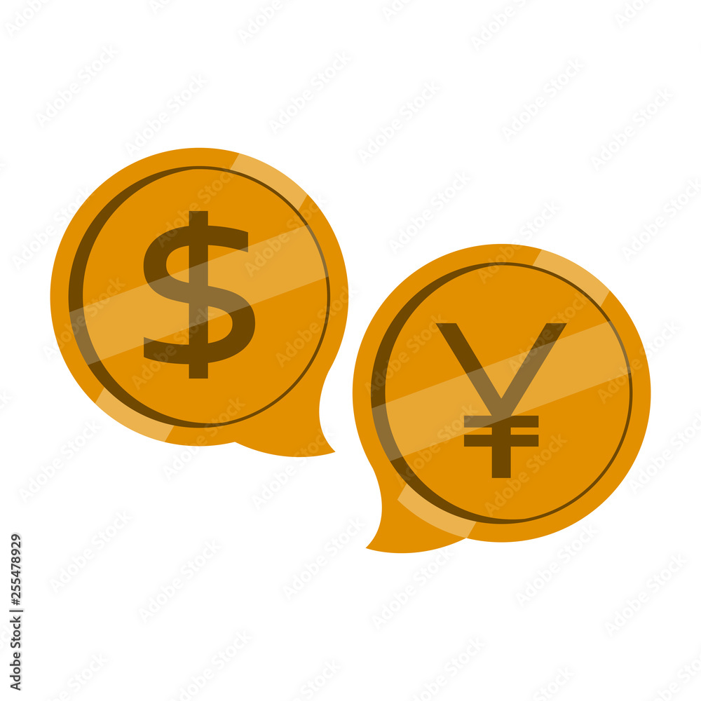 Dollar and yuan coins in bubble chats. Vector illustration design Dollar and yuan coins in bubble chats. Vector illustration design