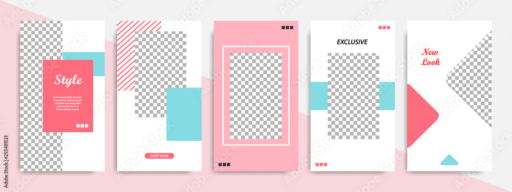 Modern minimal square shape template in pink, blue, turquoise, red and white color with frame. Corporate advertising template for social media stories, story, business banner, flyer, and brochure.