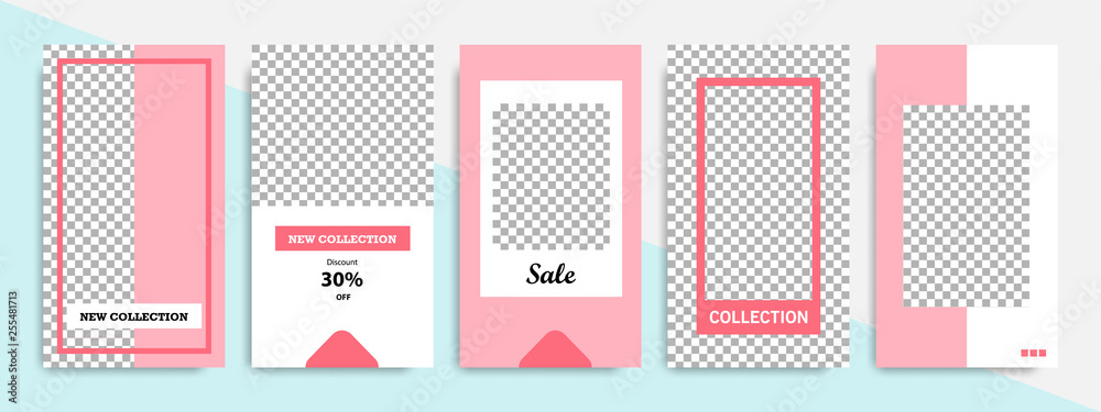 Modern minimal square shape template in pink, blue, turquoise, red and white color with frame. Corporate advertising template for social media stories, story, business banner, flyer, and brochure.