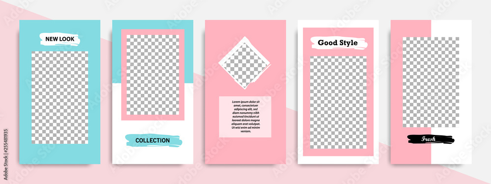 Modern minimal square shape template in pink, blue, turquoise, red and white color with frame. Corporate advertising template for social media stories, story, business banner, flyer, and brochure.