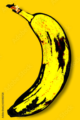 Photo Yellow banana in the style of Andy Warhol