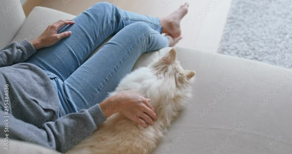 Woman cuddle her pomeranian dog at home Woman cuddle her pomeranian dog at home