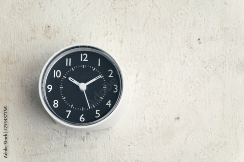 time management concept, alarm clock on wooden background. copy space for text