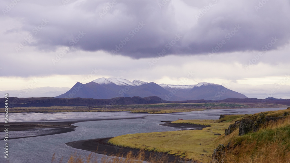 Iceland ring road tours. The beautiful natural landscape with sky and mountain in iceland