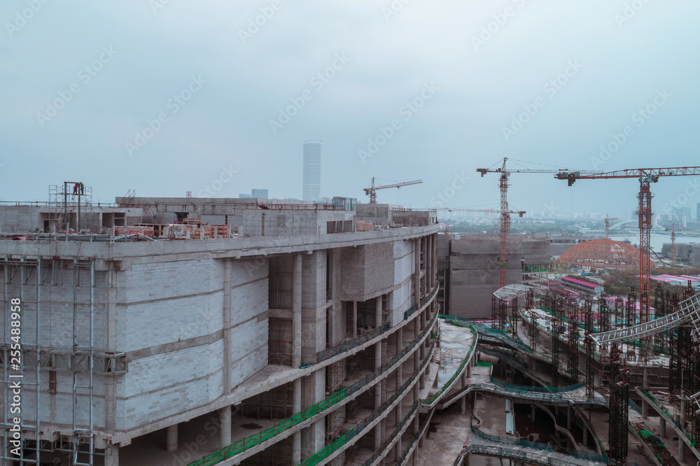 Modern buildings under construction