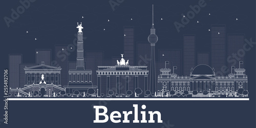 Outline Berlin Germany City Skyline with White Buildings.