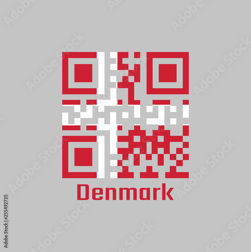 QR code set the color of Denmark flag. it is red with a white Scandinavian cross that extends to the edges of the flag. photo