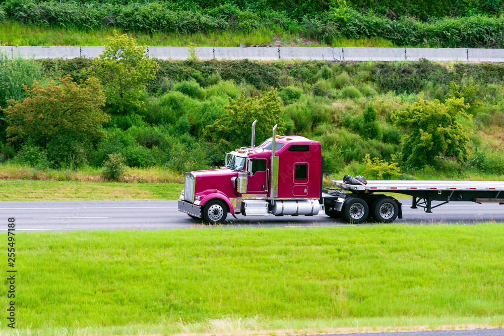 Flatbed Semi Truck On Road