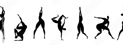 horizontal seamless pattern with silhouettes of dancing people