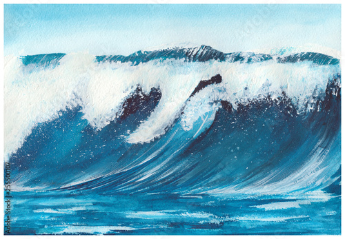 Fototapeta Naklejka Na Ścianę i Meble -  Watercolor waves seascapes illustration