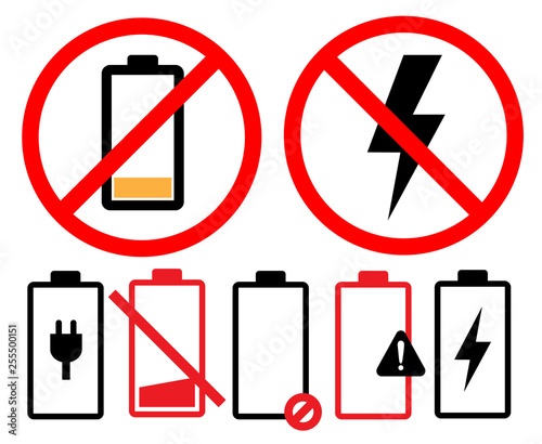 empty battery icon symbol set on white background