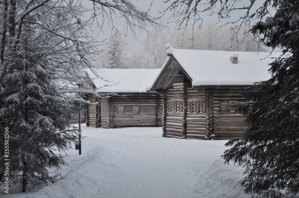 Old wooden peasant houses in North of Russia