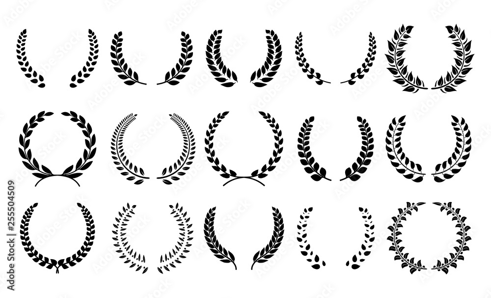Silhouette laurel wreath. Heraldic trophy crest, Greek and Roman olive