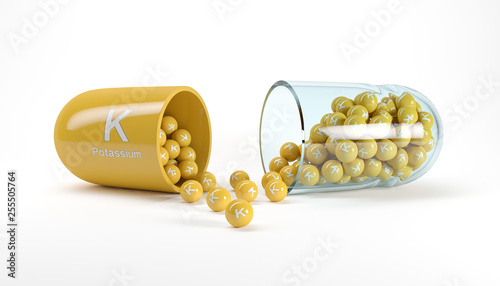 3d rendering of a vitamin capsule with vitamin K - potassium