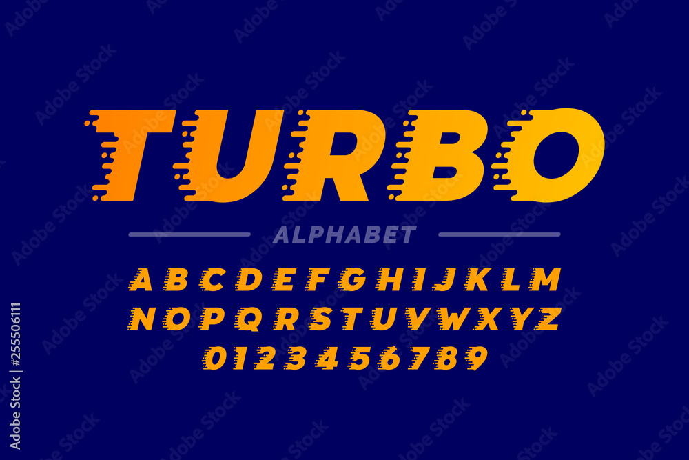 Speed style retro font, alphabet and numbers Speed style retro font, alphabet and numbers