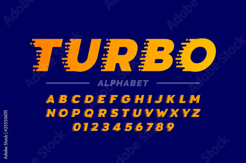 Speed style retro font, alphabet and numbers