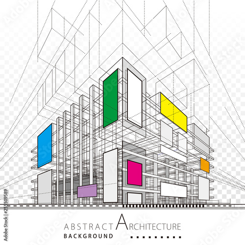 3D illustration architecture building construction abstract background. 