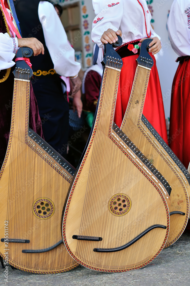 Unrecognizable ethnic musicians with ukrainian instruments bandura (pandora)  in the folk festival Stock Photo | Adobe Stock