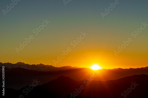 Sunrise over the Shivalik Range  Himalayas- taken from Hatu peak  Narkanda