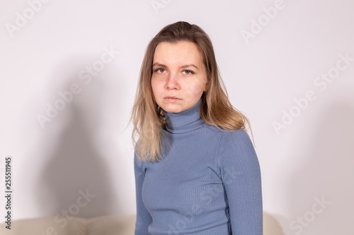 violence issues - Woman victim of domestic violence and abuse over grey background