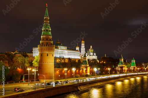 View of Moscow Kremlin with illumination at night
