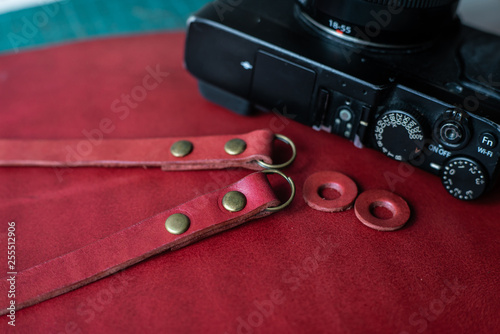 Laether camera strap craftsmanship object photo