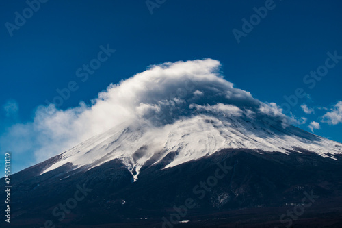 Beautiful Fuji mountain with cold wheather at lake side