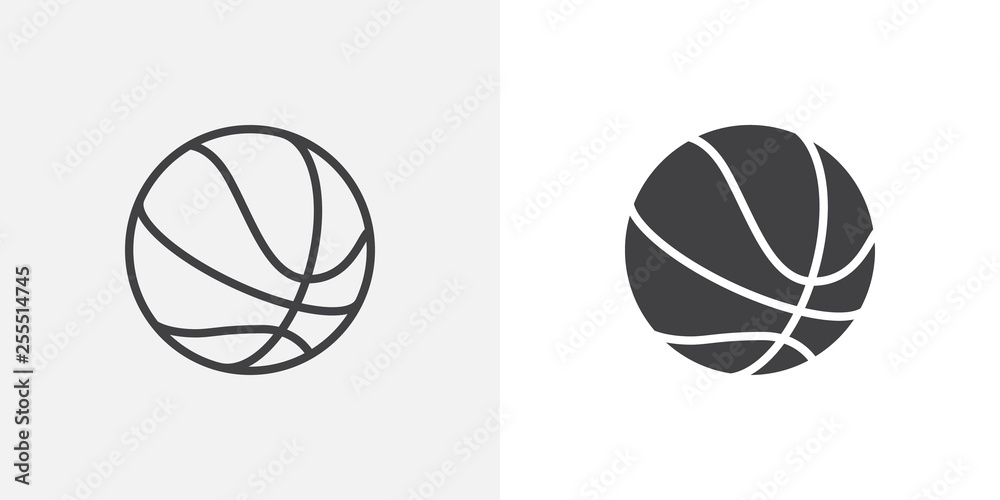 Basketball ball icon. line and glyph version, outline and filled vector sign. Rubber ball linear and full pictogram. Sports equipment symbol, logo illustration. Different style icons set