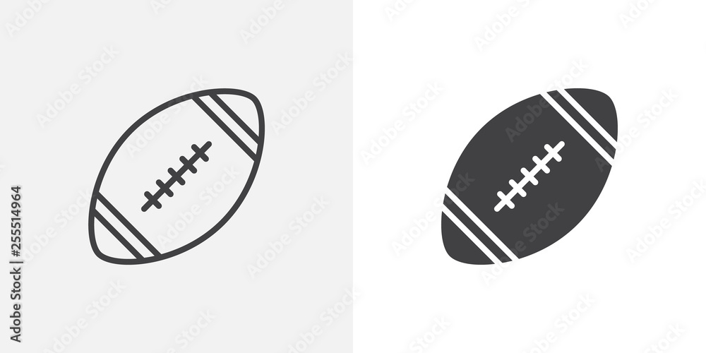 Naklejka Rugby ball icon. line and glyph version, outline and filled vector sign. American football ball linear and full pictogram. Symbol, logo illustration. Different style icons set
