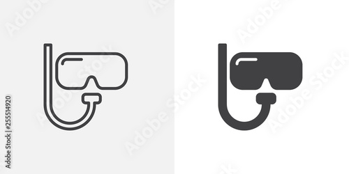 Diving mask icon. line and glyph version, outline and filled vector sign. Underwater diving mask linear and full pictogram. Scuba symbol, logo illustration. Different style icons set