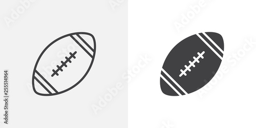 Rugby ball icon. line and glyph version, outline and filled vector sign. American football ball linear and full pictogram. Symbol, logo illustration. Different style icons set
