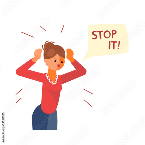 The girl shouts in anger.