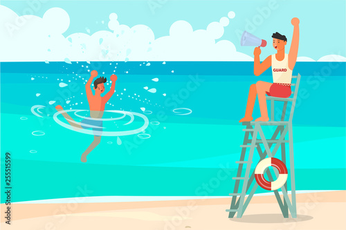 Male lifeguard saving a drowner