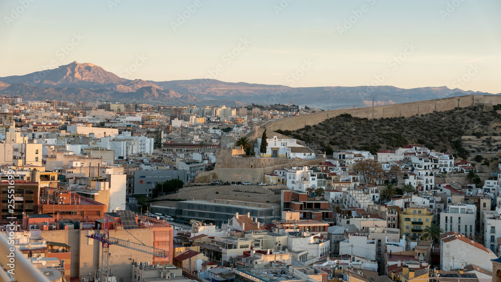 aerial view of the northern part of the city of Alicante, in Spain, at dawn