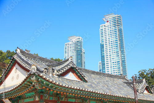Boneungsa Temple with Modern Skyline in Background, Seoul, South Korea