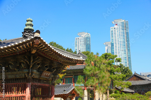 Boneungsa Temple with Modern Skyline in Background, Seoul, South Korea © marcuspon