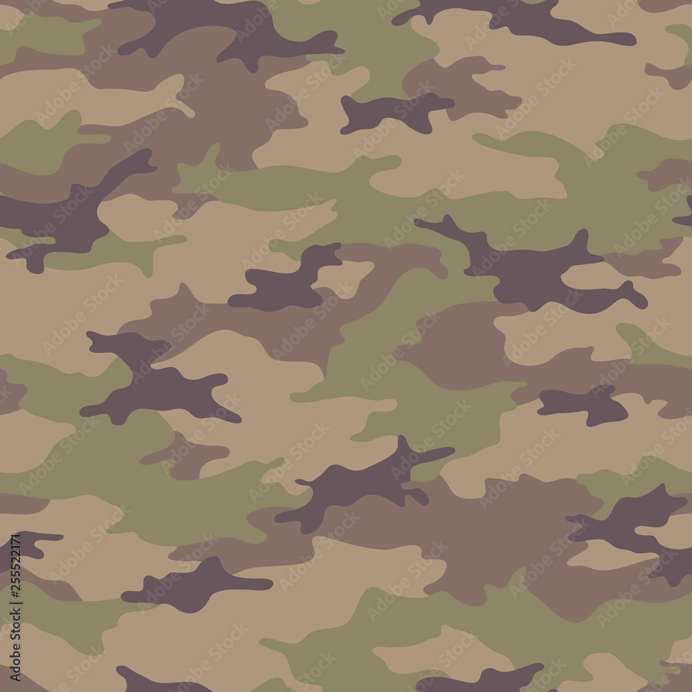 Fototapeta premium Seamless camouflage pattern. Khaki texture, vector illustration. Camo print background. Abstract military style backdrop