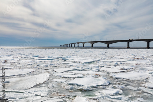 Confederation Bridge over sea ice to PEI Canada