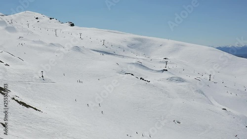 Cardrona, NZ - OCT 13 2018 - People enjoying skiing at Cardrona ski center near Wanaka and Queenstown, New Zealand photo