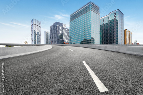 empty highway with cityscape of chengdu,China