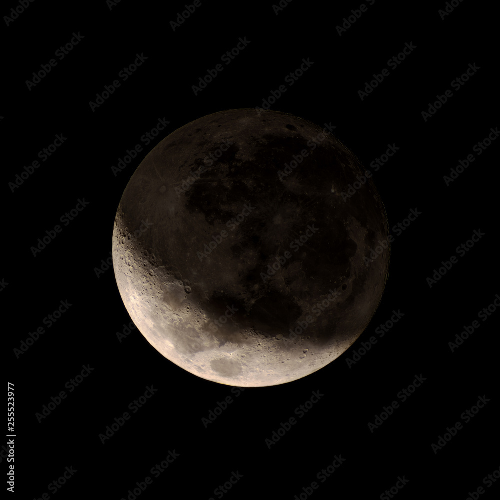 Fototapeta premium Waxing Crescent Moon with detail in shadow