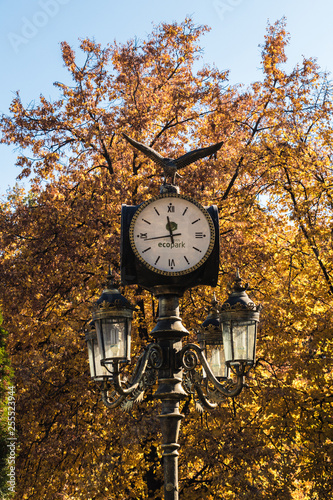 clock on a lamppost of autumn weight